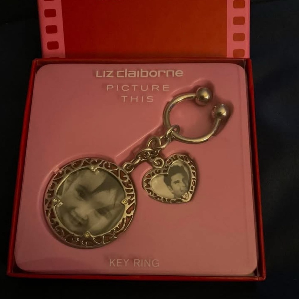 Liz Claiborne Silver Key Ring with Double Photo Charms